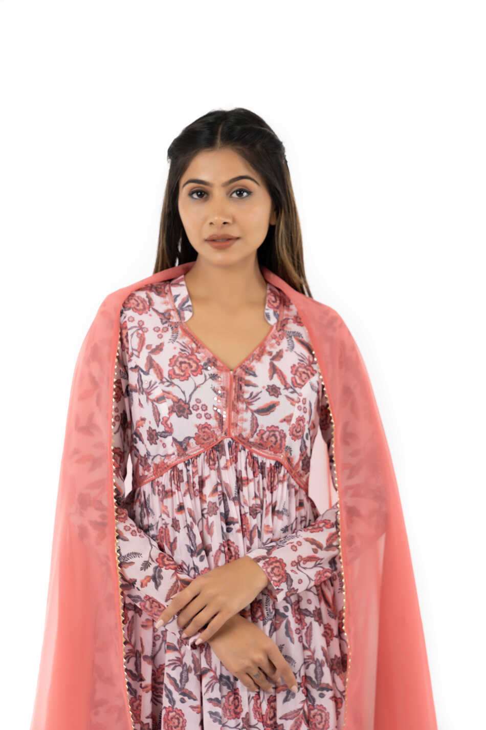 Peach nyra cut anarkali dress