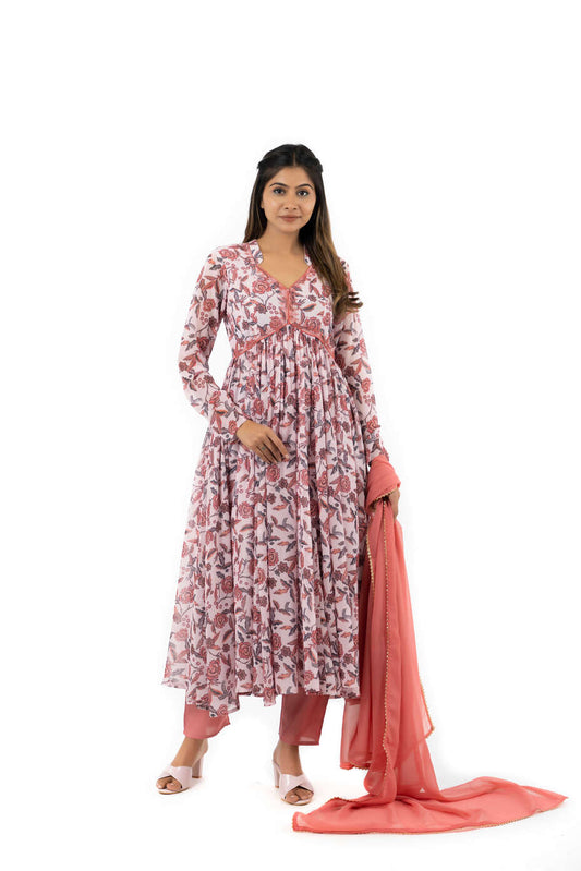 Peach nyra cut anarkali dress