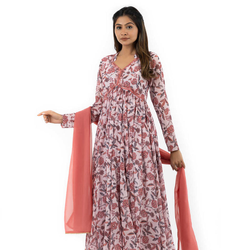 Peach nyra cut anarkali dress