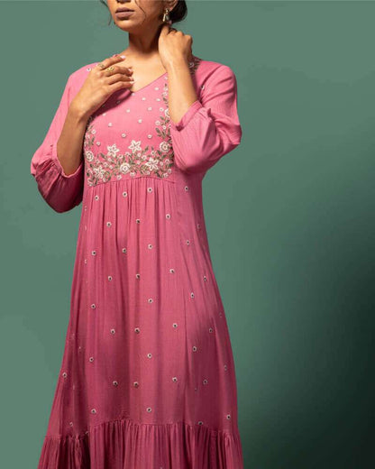 Pink maxi dress.