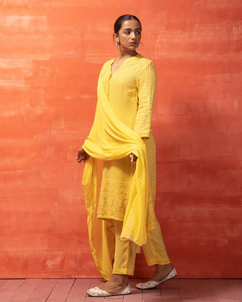 Yellow Lucknowi set Bindi LLP