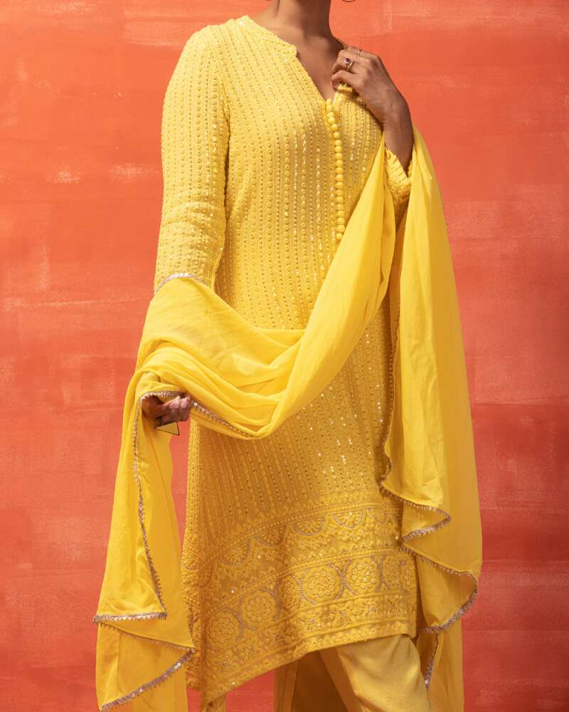 Yellow Lucknowi set Bindi LLP